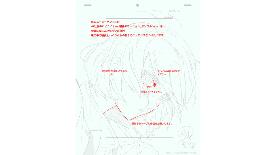 顔のラインなどの修正指示